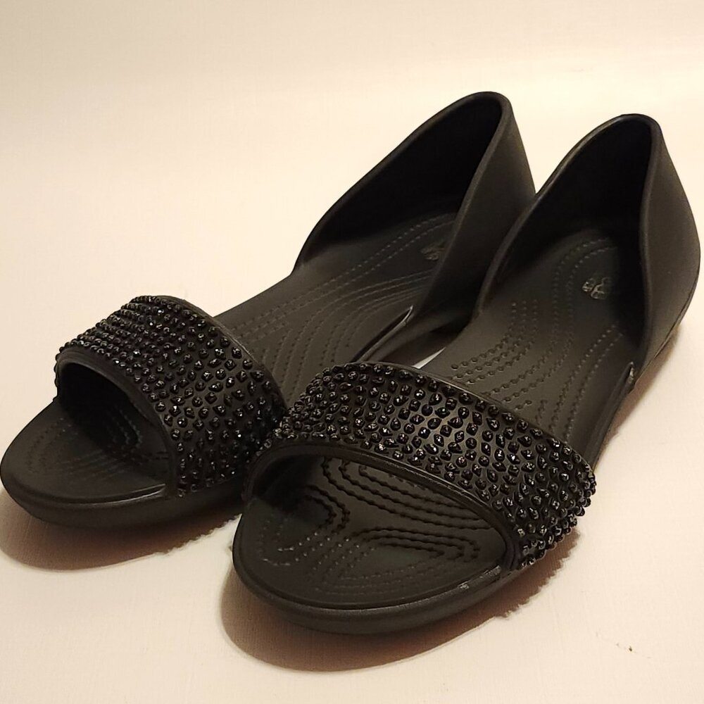 ⭐️CROCS Black Jeweled Open-Toe Flats